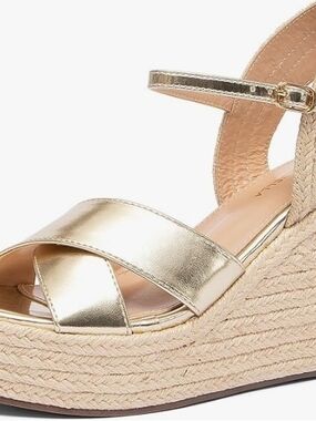 Gold Metallic Wedge Sandal with Ankle Strap
